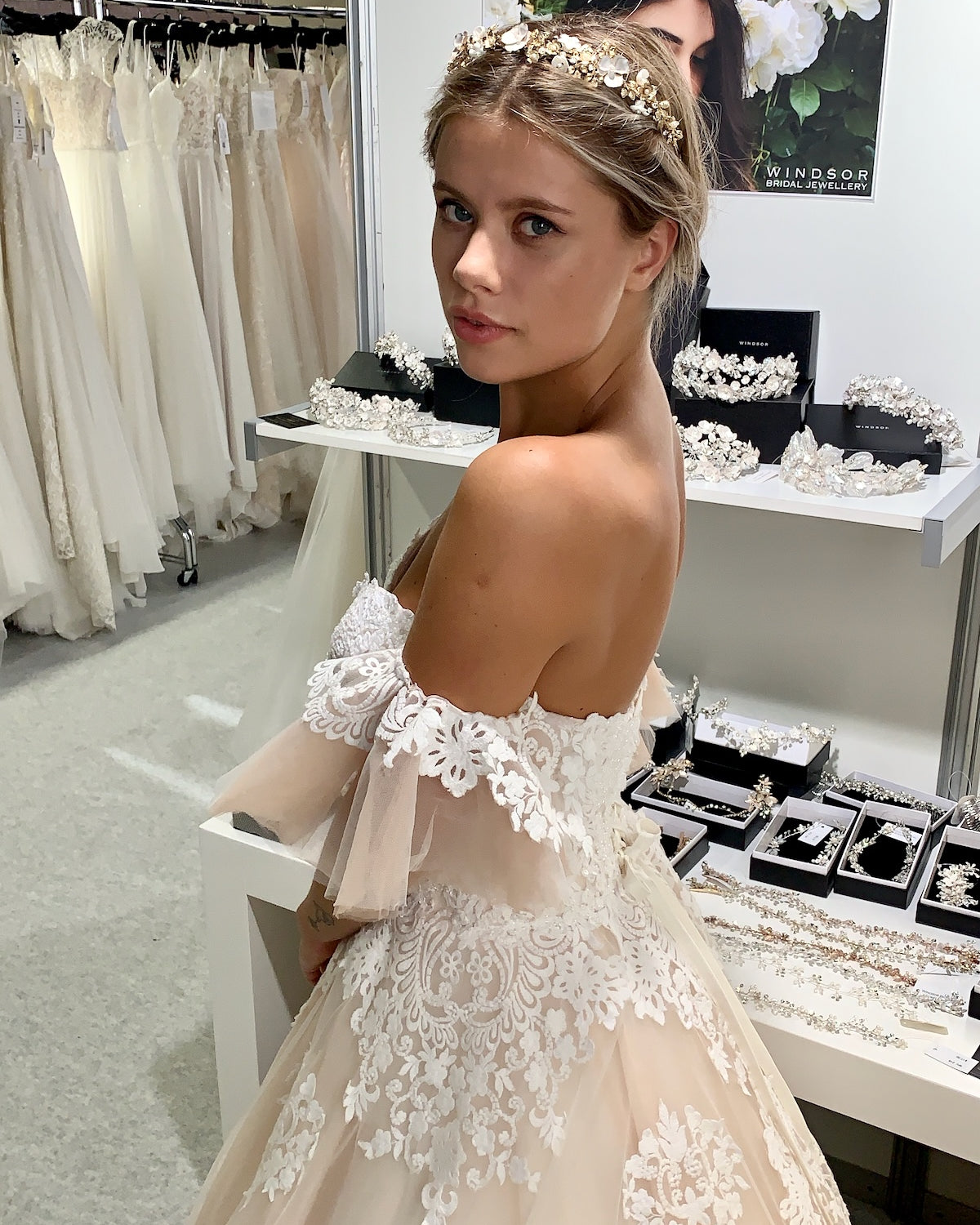 Elodie gold bridal headband by Windsor Bridal Jewellery