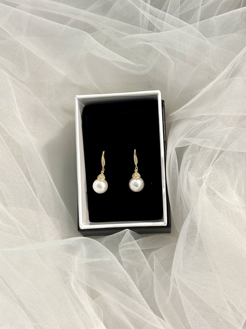 Mary-Ann Pearl Drop Bridal Earrings Gold by Windsor Bridal Jewellery