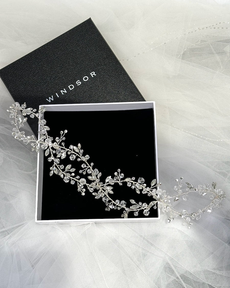 Gia Twin row Silver crystal only Bridal Hair Vine — alternate view 3