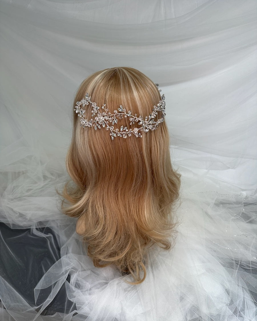 Gia Twin row Silver crystal only Bridal Hair Vine — alternate view 2