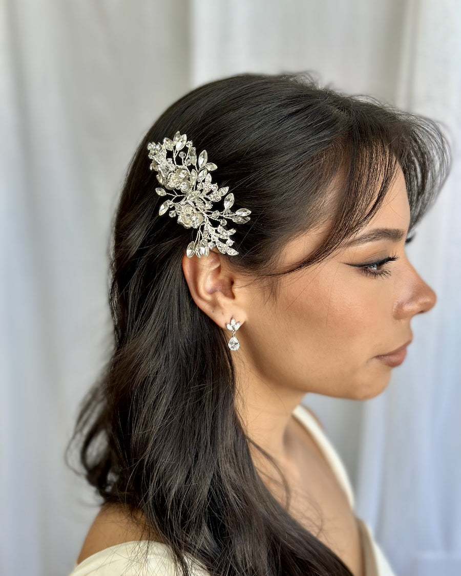 Dakota Silver Bridal Crystal Floral Hair Comb — alternate view 2