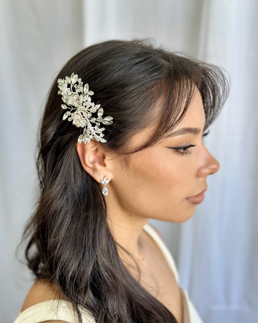 Dakota Silver Bridal Crystal Floral Hair Comb by Windsor Bridal Jewellery