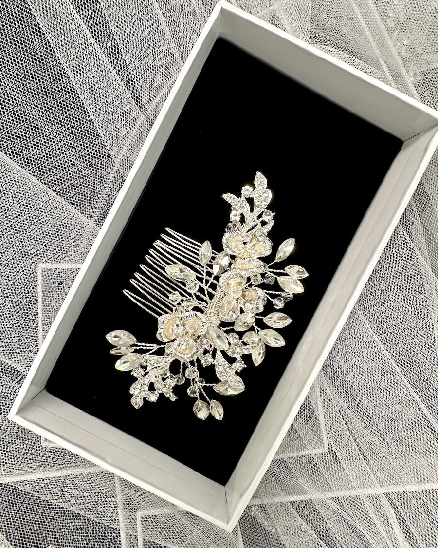 Dakota Silver Bridal Crystal Floral Hair Comb — alternate view 5