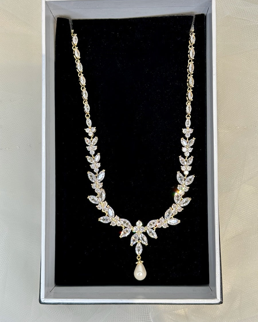 Corrina gold pearl bridal necklace — alternate view 4