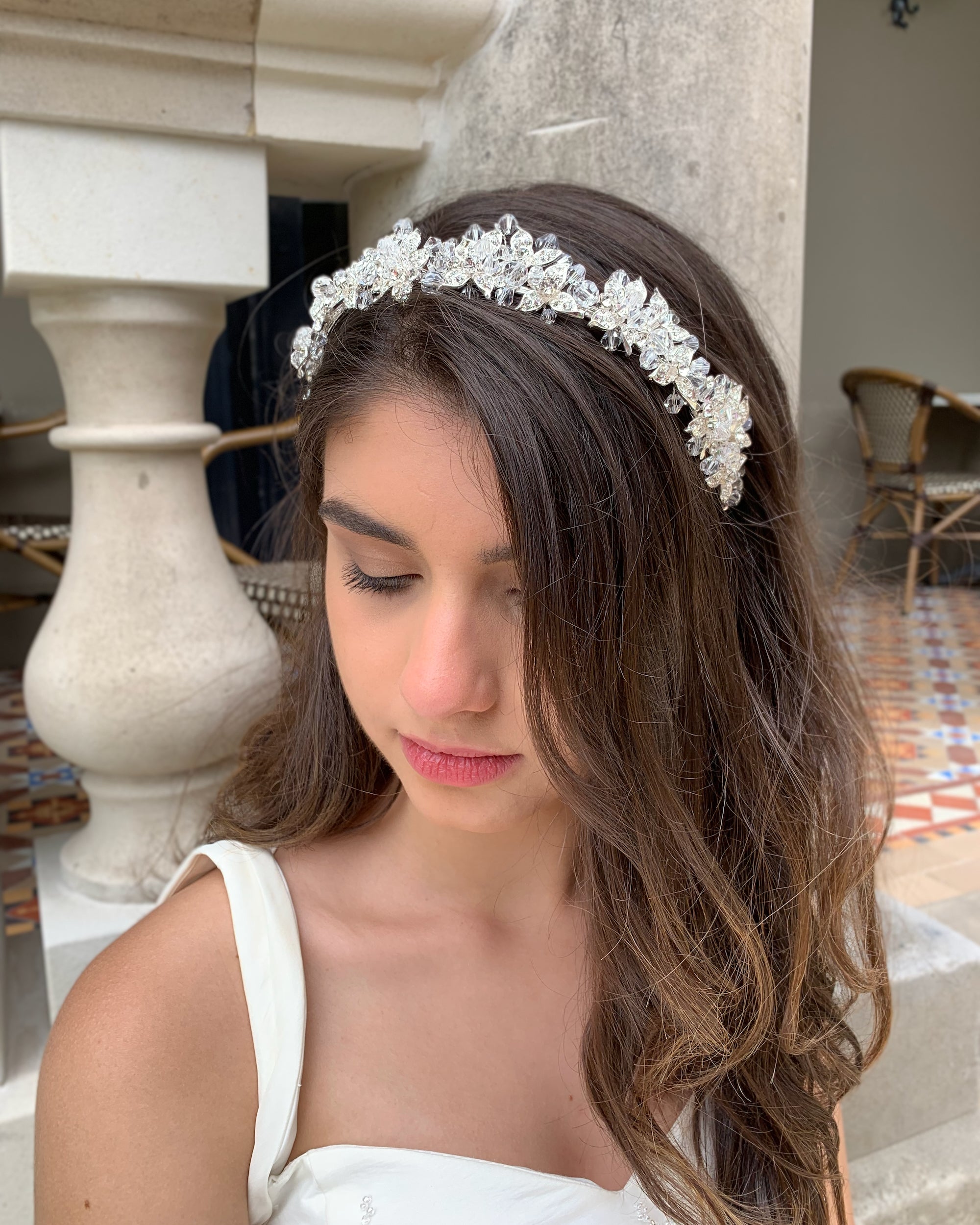 Edwina silver clear bridal headband — alternate view 3