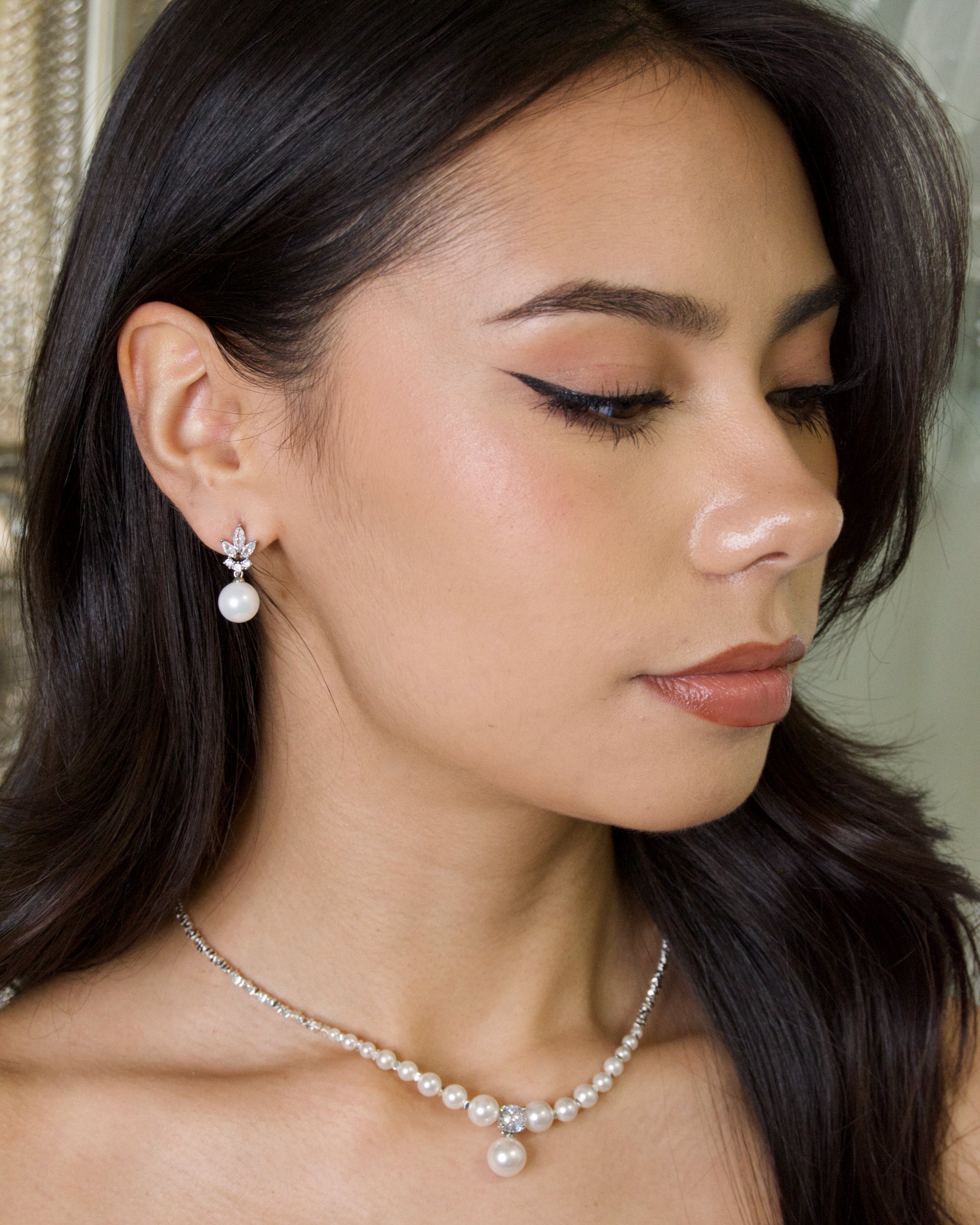Lee Bridal Pearl Earrings in silver — alternate view 4