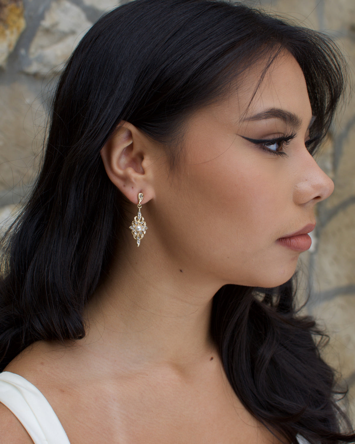Antoinette gold pearl bridal earrings by Windsor Bridal Jewellery