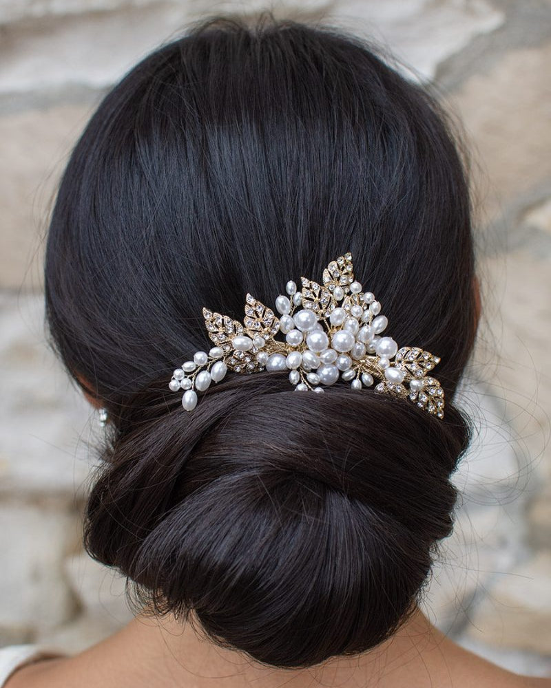 Karina Gold Bridal Hair Comb with Pearls and Crystals by Windsor Bridal Jewellery