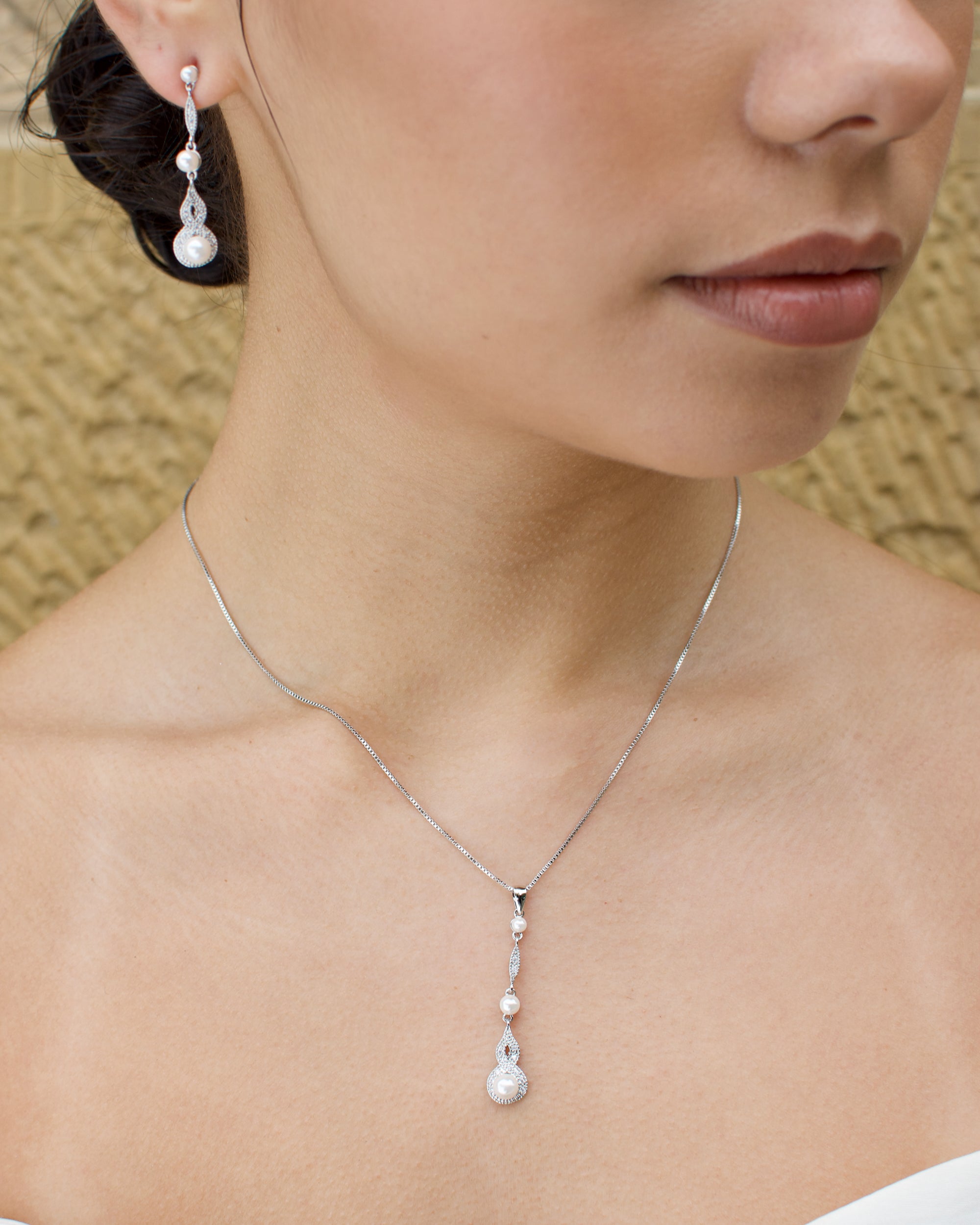 Lorelai Silver necklace and earring set — alternate view 6