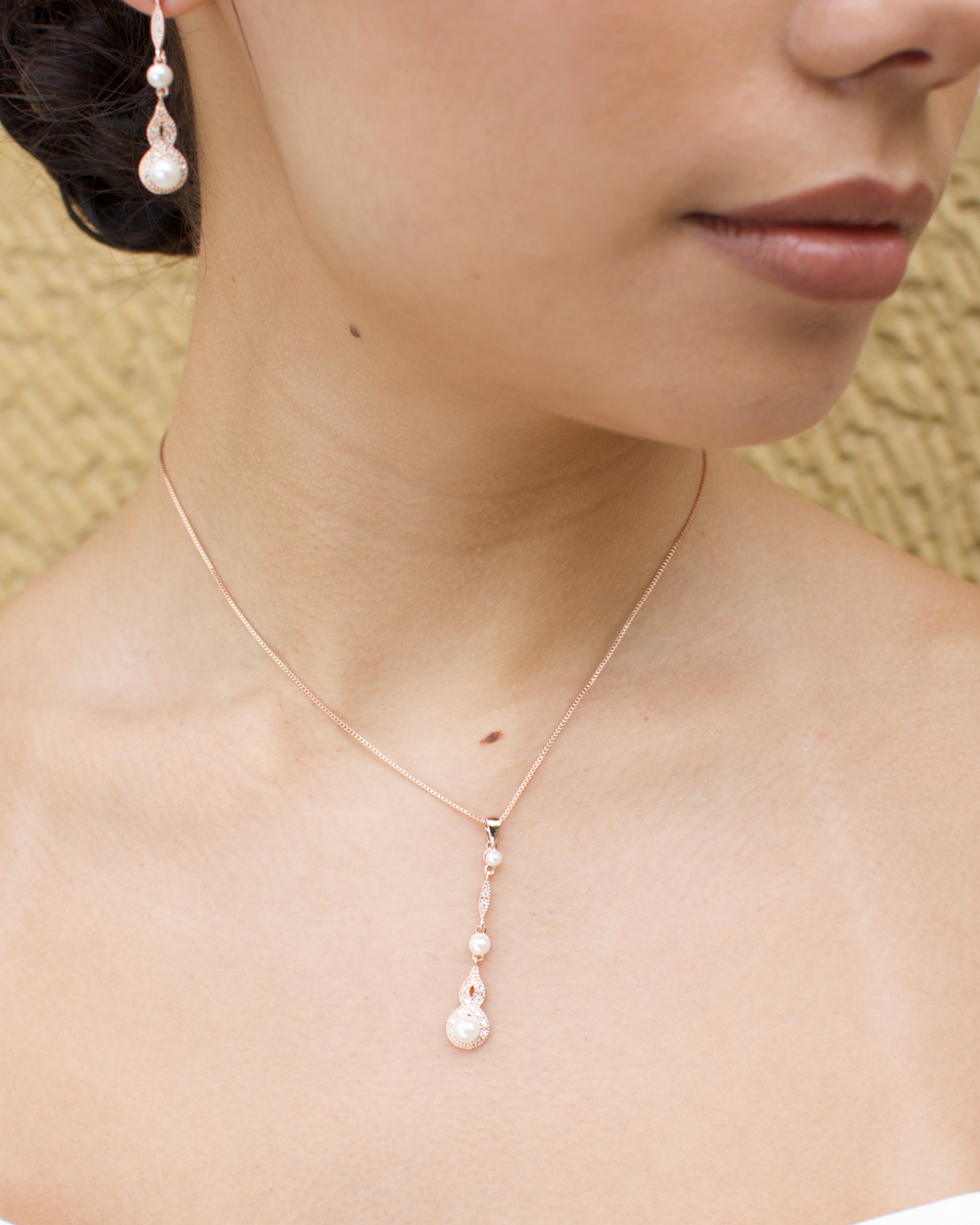 Lorelai Rose Gold necklace and earring set — alternate view 5