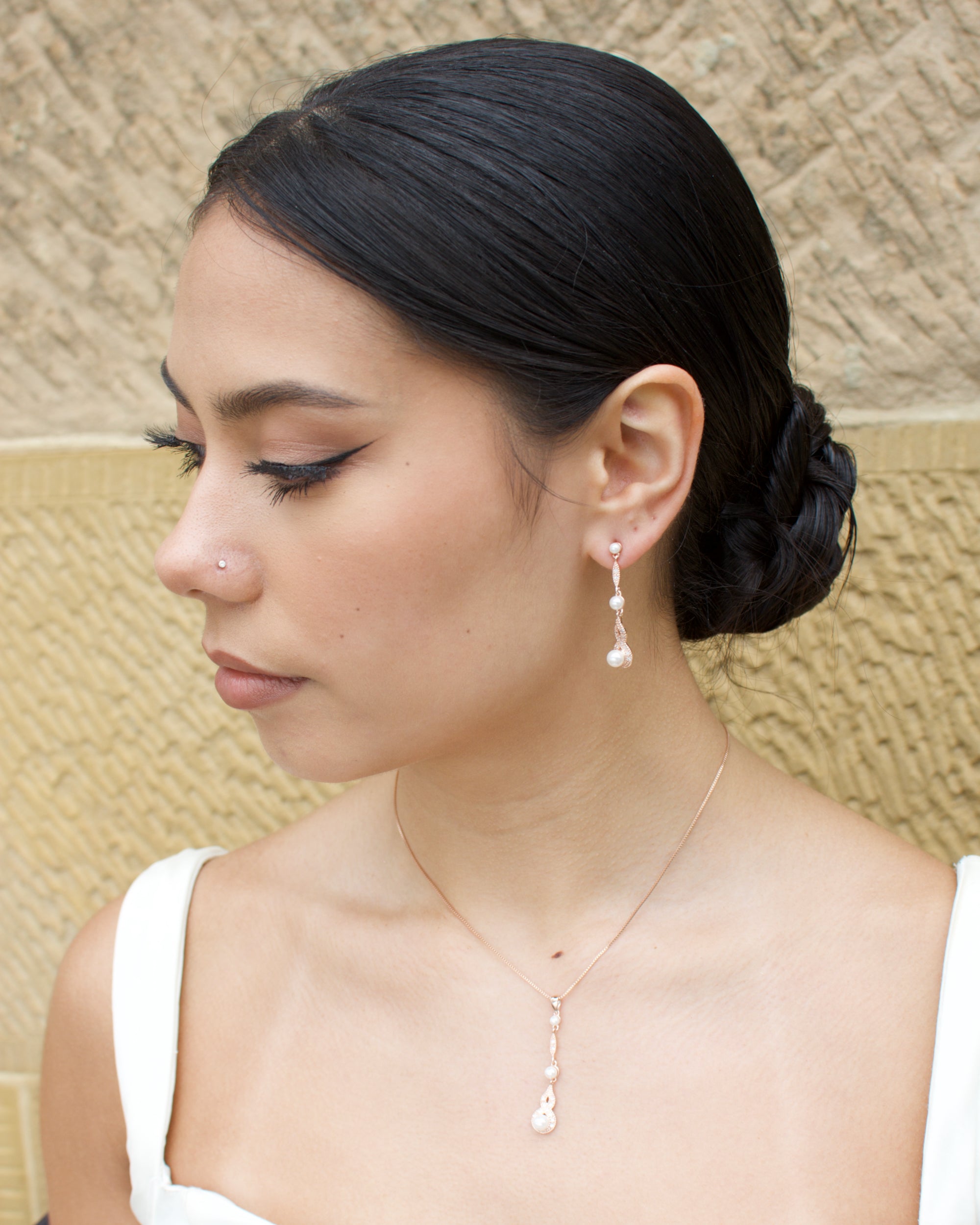 Lorelai Rose Gold necklace and earring set — alternate view 6