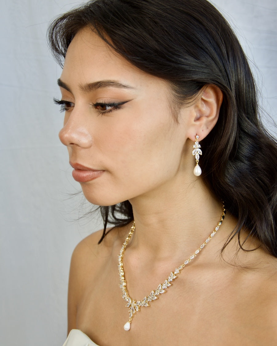 Corrina gold pearl bridal necklace — alternate view 2