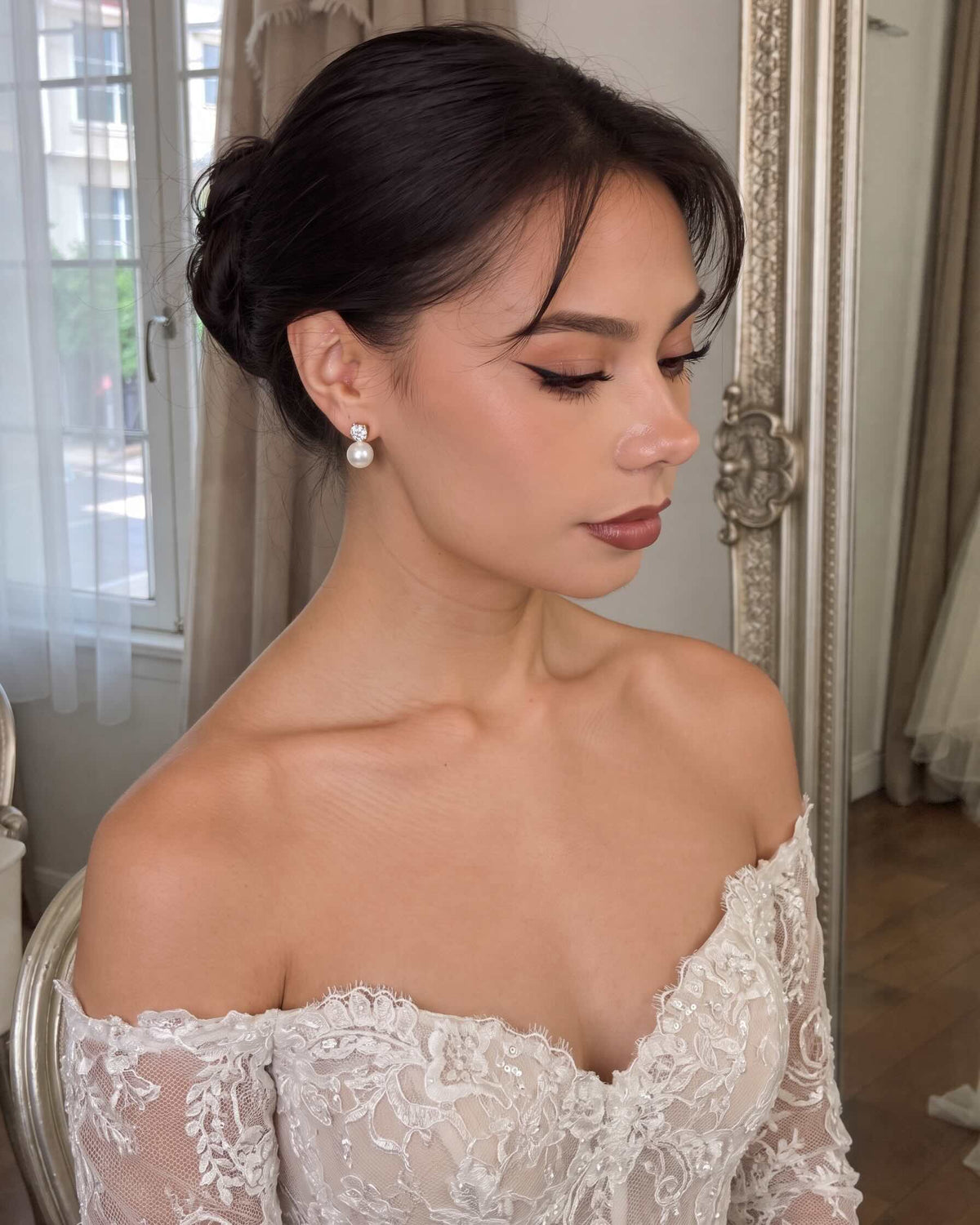 Annie silver pearl and crystal stud bridal earrings by Windsor Bridal Jewellery