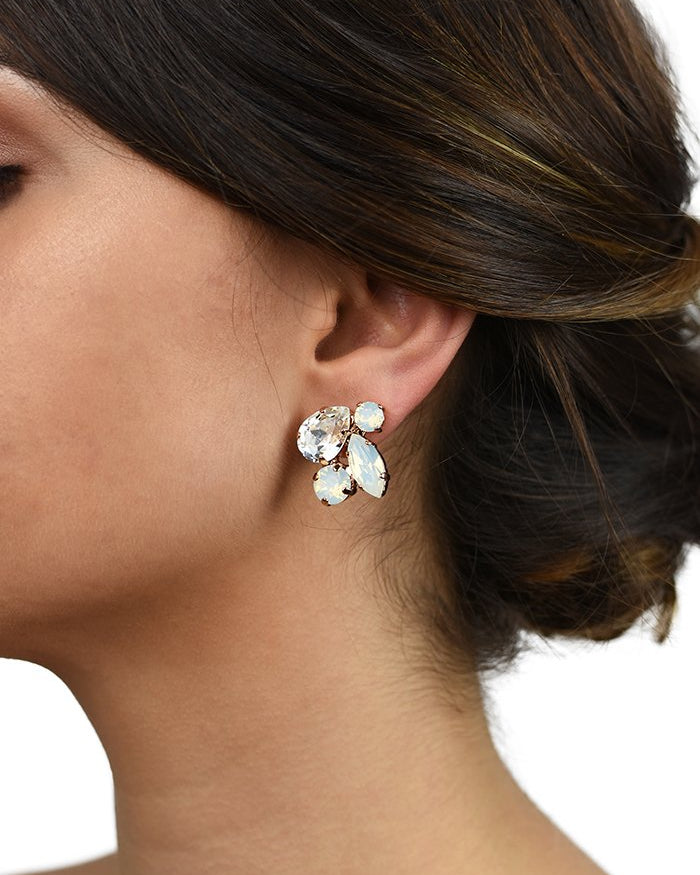 Statement Earring worn by a bride with White Opal Swarovski stones