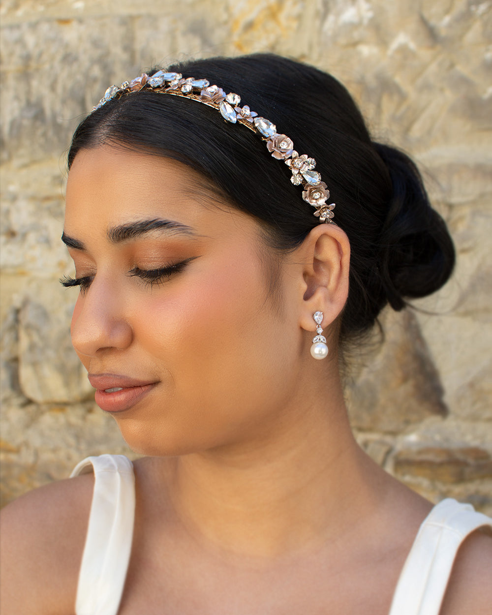 Greta rose gold bridal headband — alternate view 2