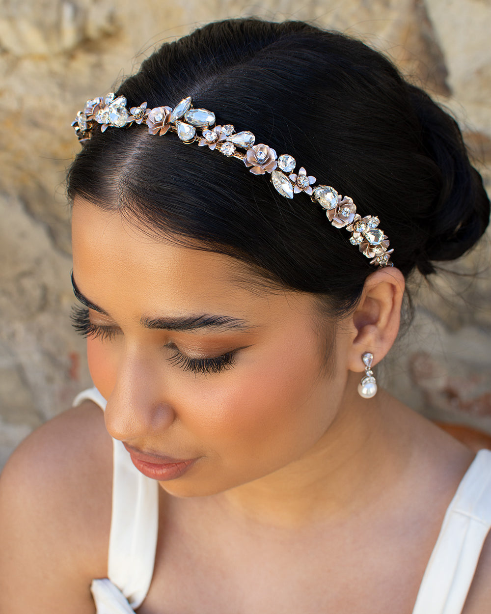 Greta rose gold bridal headband — alternate view 3