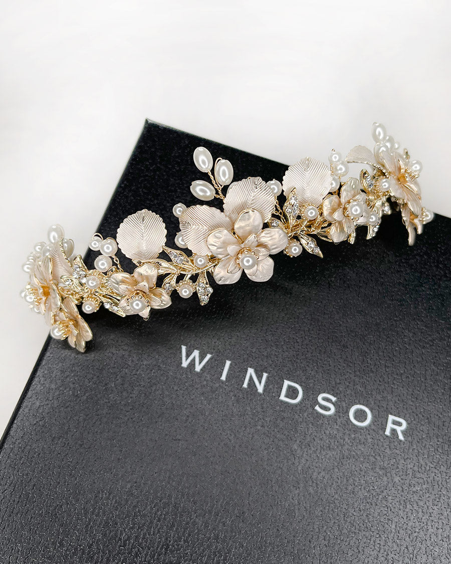 Louise Gold Pearl bridal crown — alternate view 5