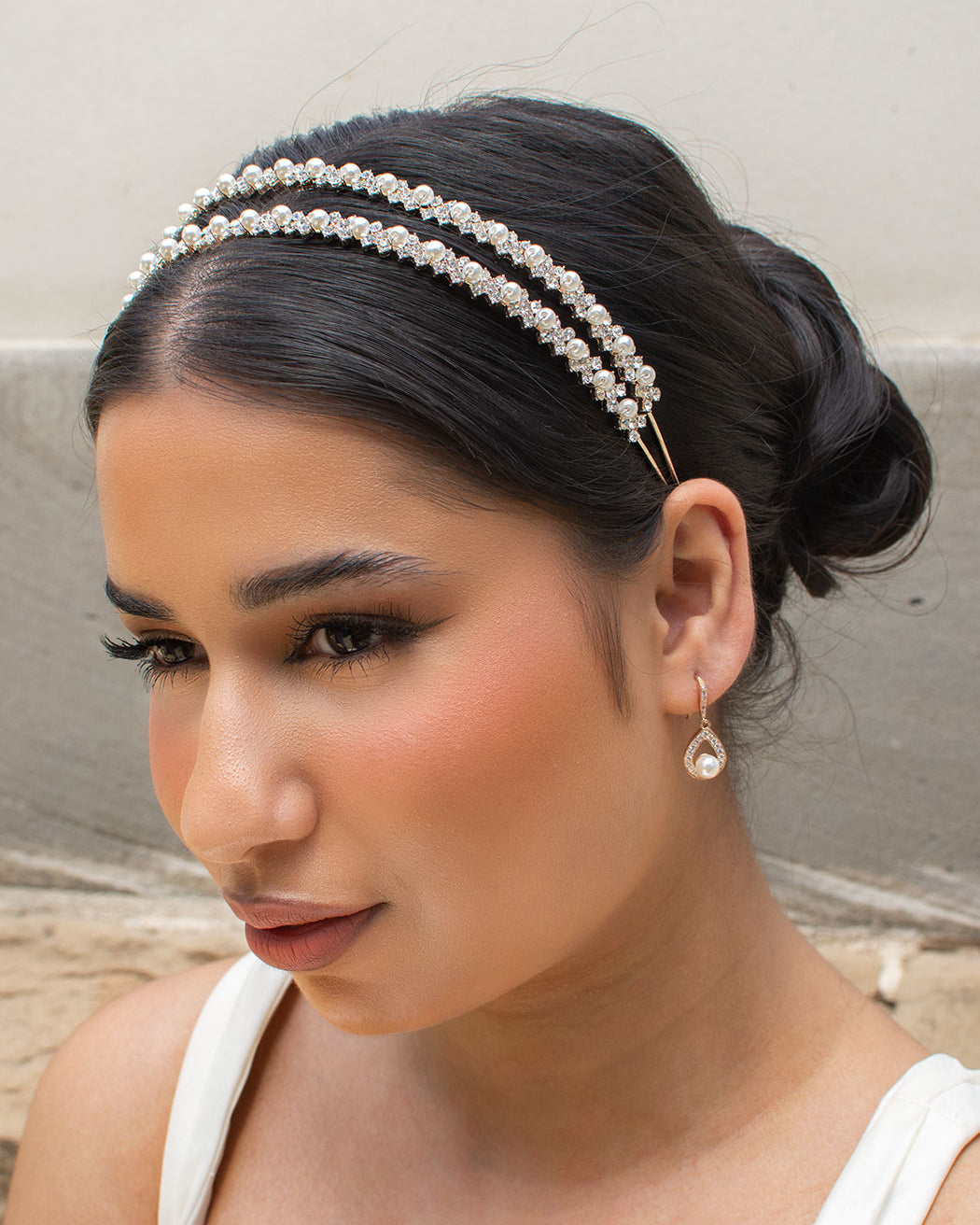 Genevieve Rose Gold Pearl and Crystal headband by Windsor Bridal Jewellery