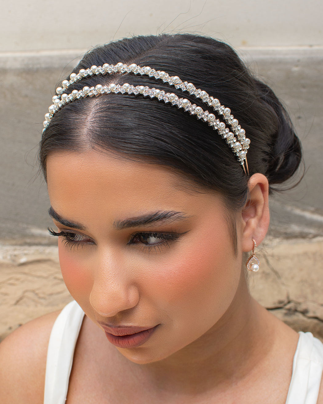 Genevieve Rose Gold Pearl and Crystal bridal headband — alternate view 2