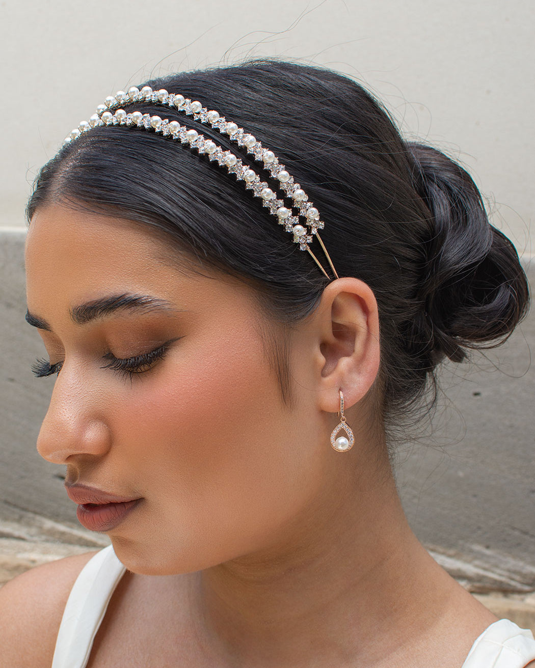 Genevieve Rose Gold Pearl and Crystal bridal headband — alternate view 4