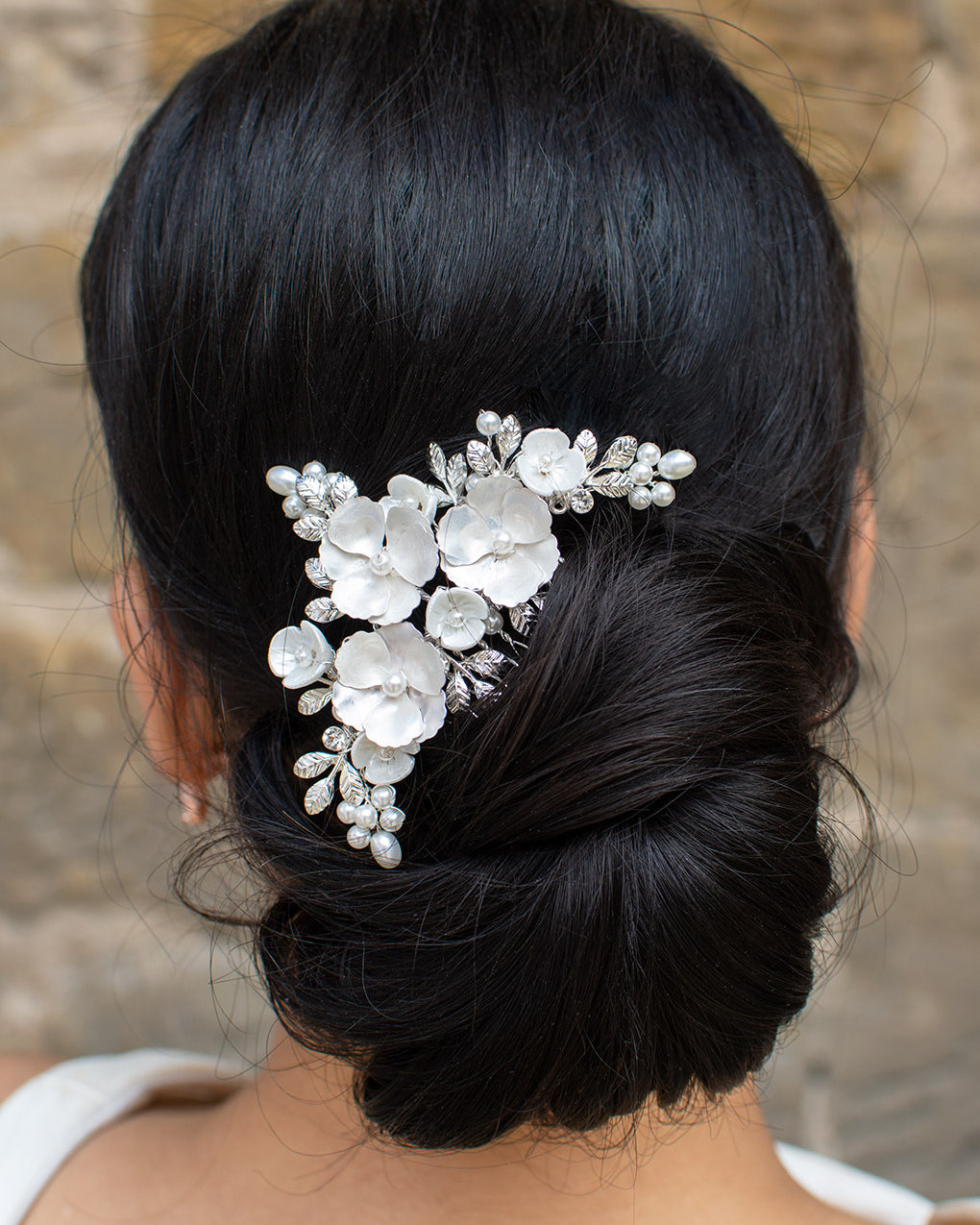 Iris white silver bridal comb — alternate view 3