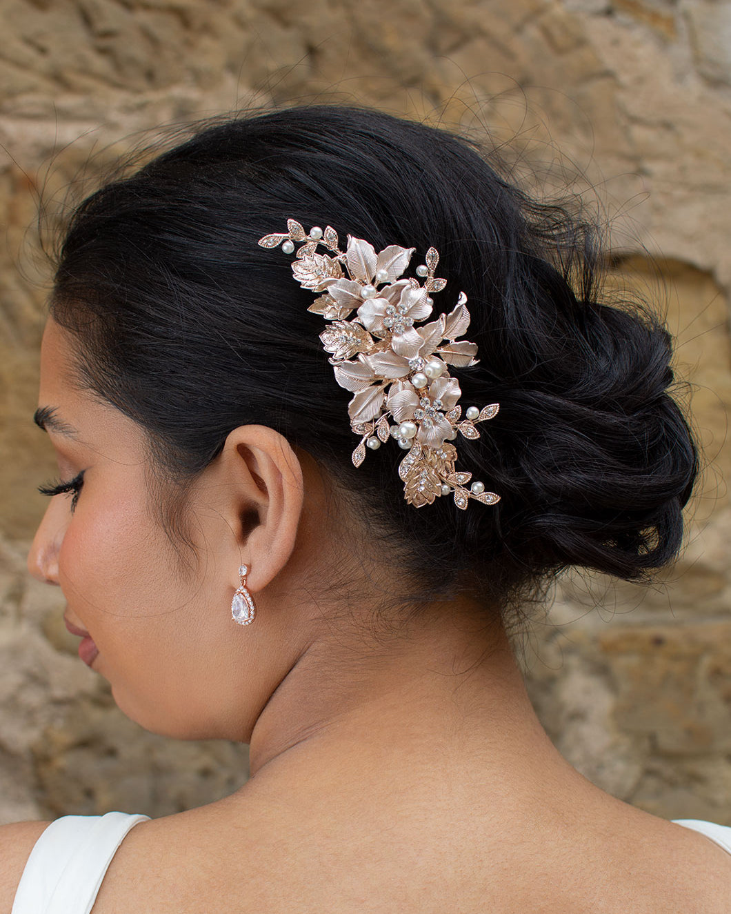 Cassandra rose gold bridal comb — alternate view 2