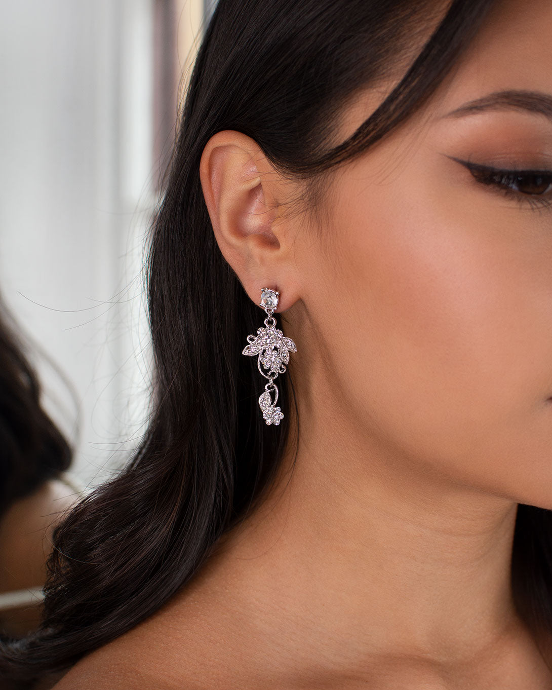 Rue Silver bridal earrings — alternate view 2