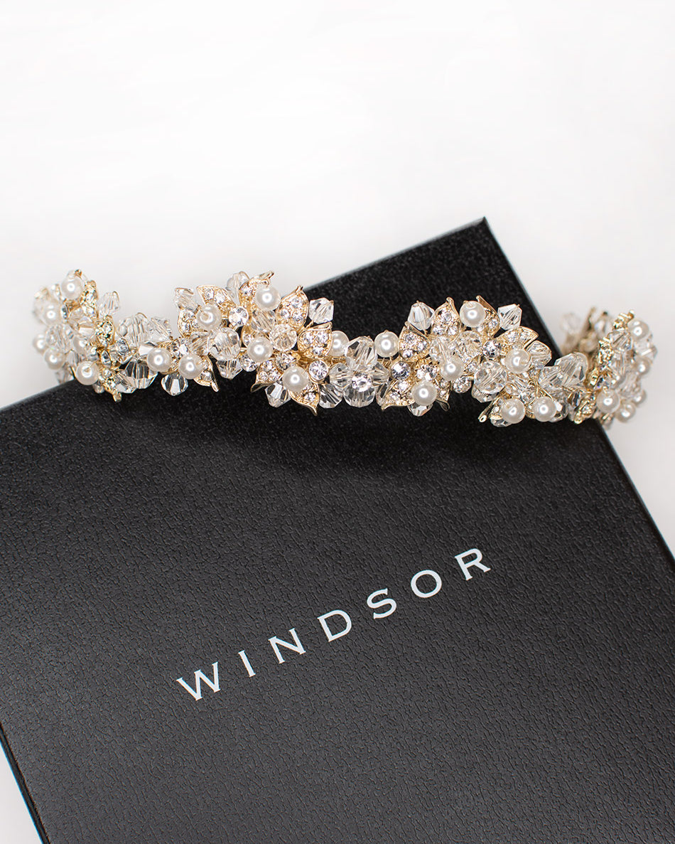 Edwina Gold Pearl bridal crown — alternate view 4