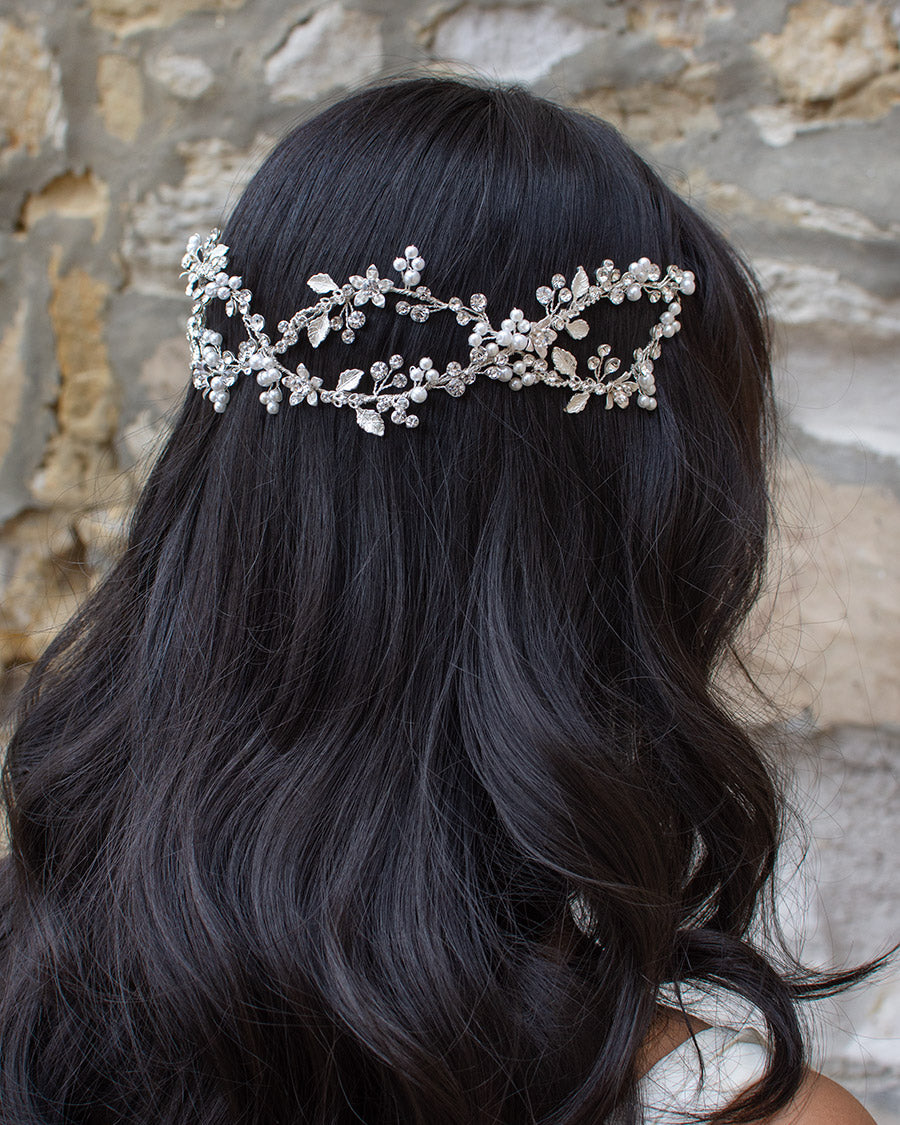 Carmella Twin row Silver Bridal Hair Vine — alternate view 2
