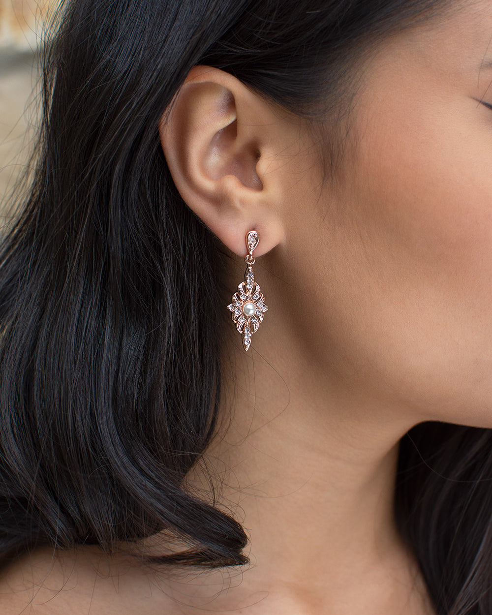 Antoinette Rose Gold earrings by Windsor Bridal Jewellery