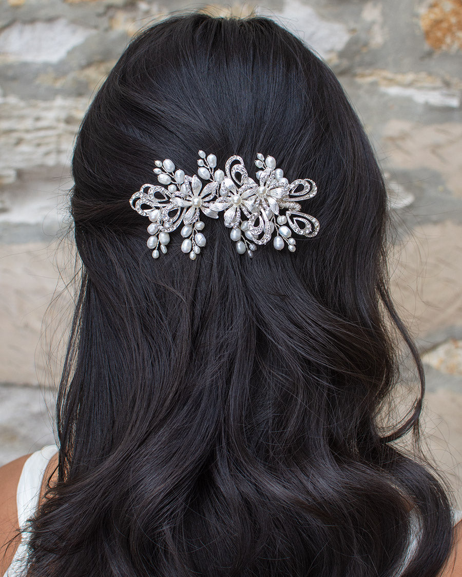 Jasmine Sidepiece silver bridal comb by Windsor Bridal Jewellery