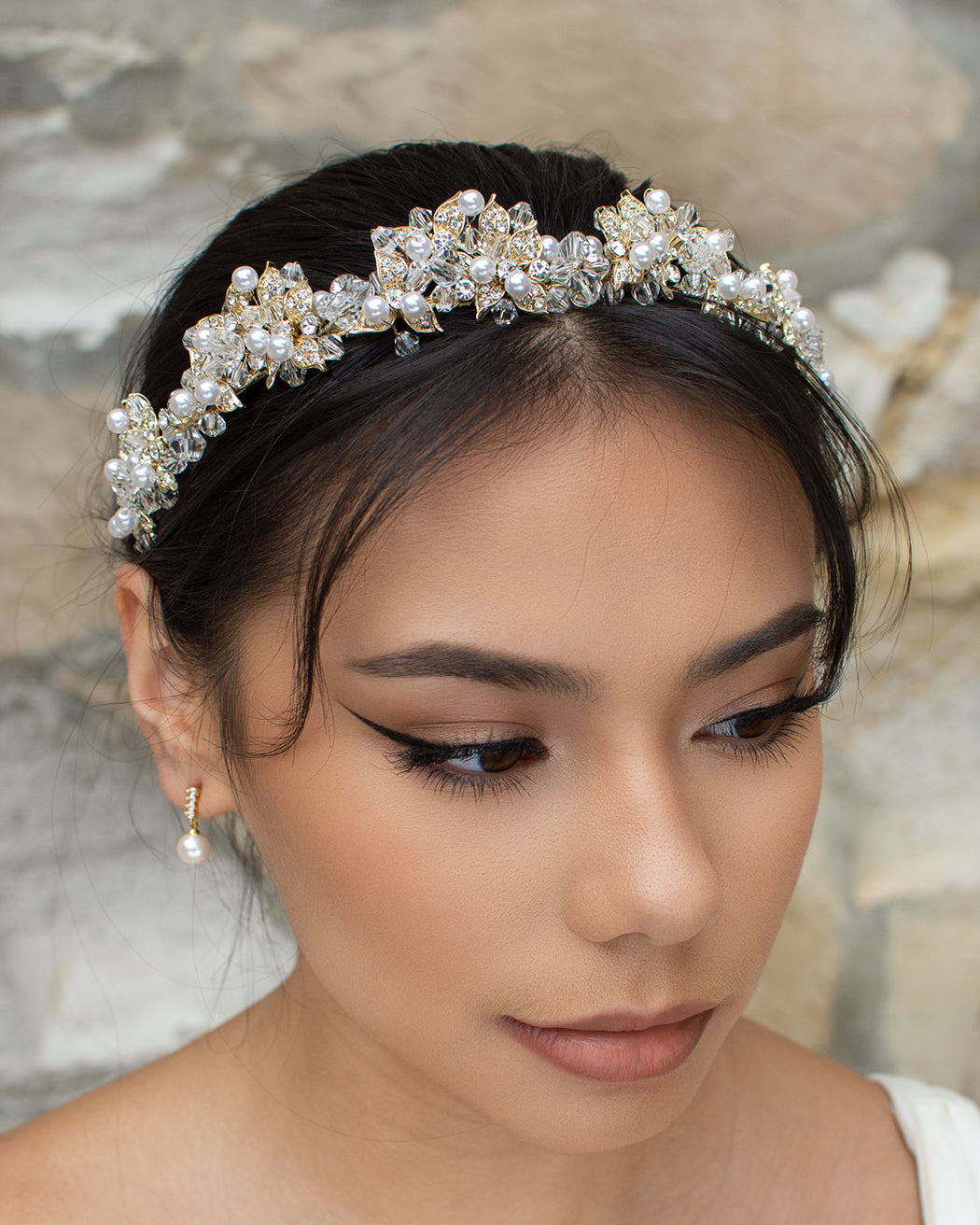Edwina Gold Pearl bridal crown — alternate view 2