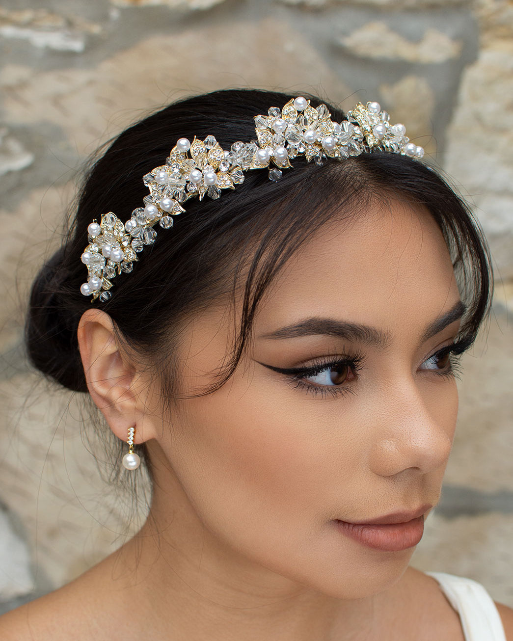Edwina Gold Pearl bridal crown — alternate view 3