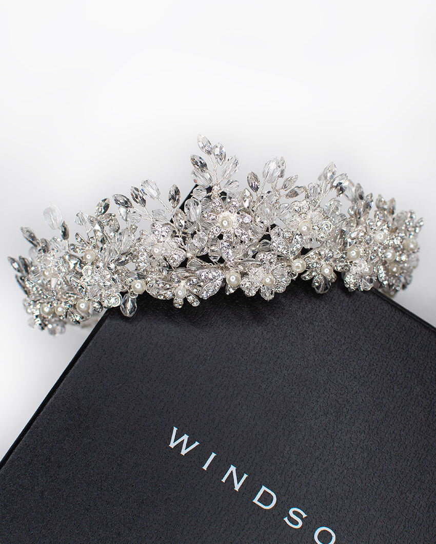 Maria Silver with Pearl crown by Windsor Bridal Jewellery