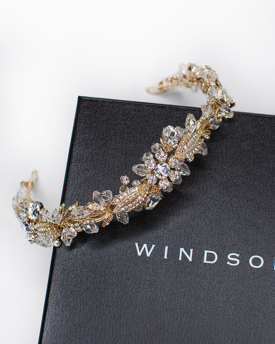 Yasmin gold bridal headband by Windsor Bridal Jewellery