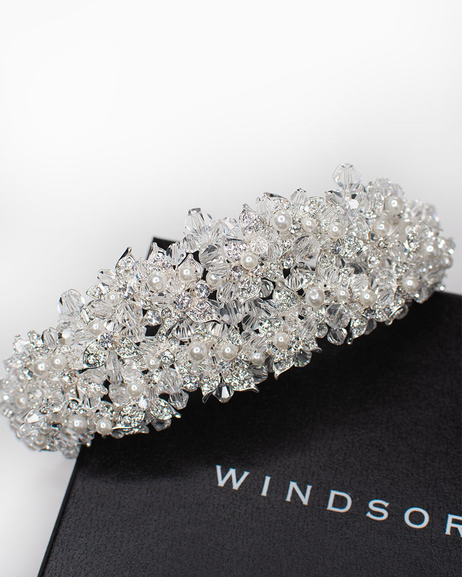 Edwina Double Silver with Pearl bridal crown — alternate view 3