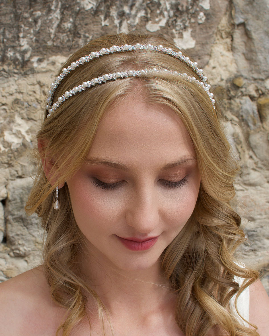 Genevieve Silver Pearl and Crystal bridal headband — alternate view 3