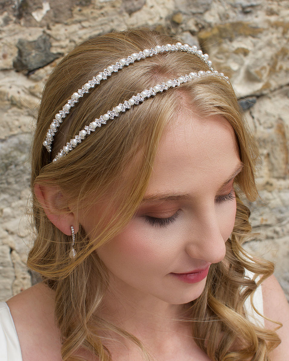 Genevieve Silver Pearl and Crystal bridal headband — alternate view 2