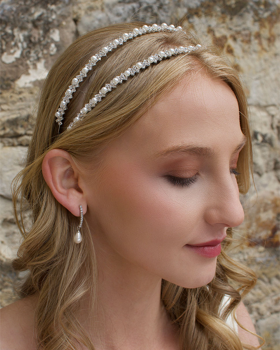 Genevieve Silver Pearl and Crystal headband by Windsor Bridal Jewellery