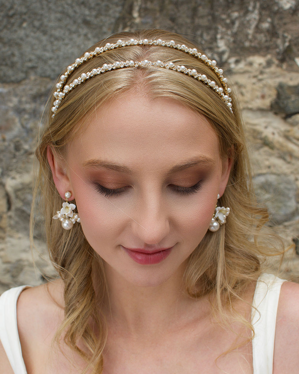 Genevieve Gold Pearl and Crystal headband by Windsor Bridal Jewellery