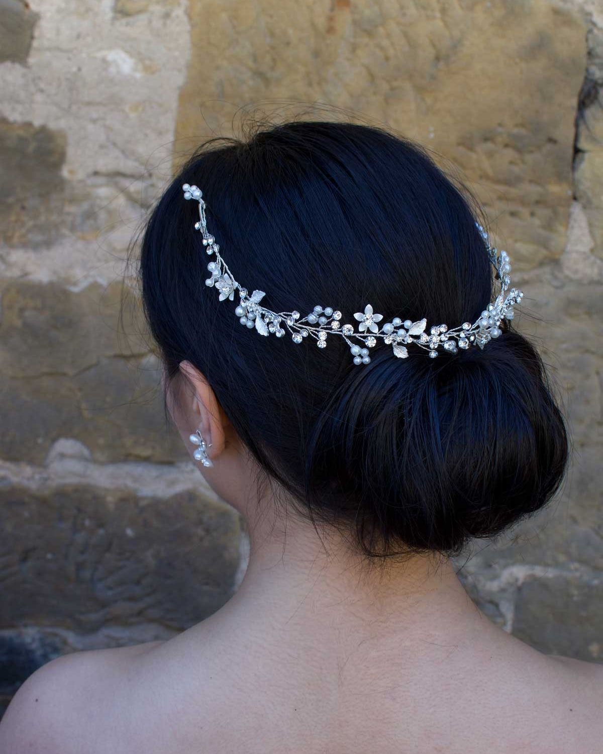 Carmella Silver one row Bridal Hair Vine — alternate view 2