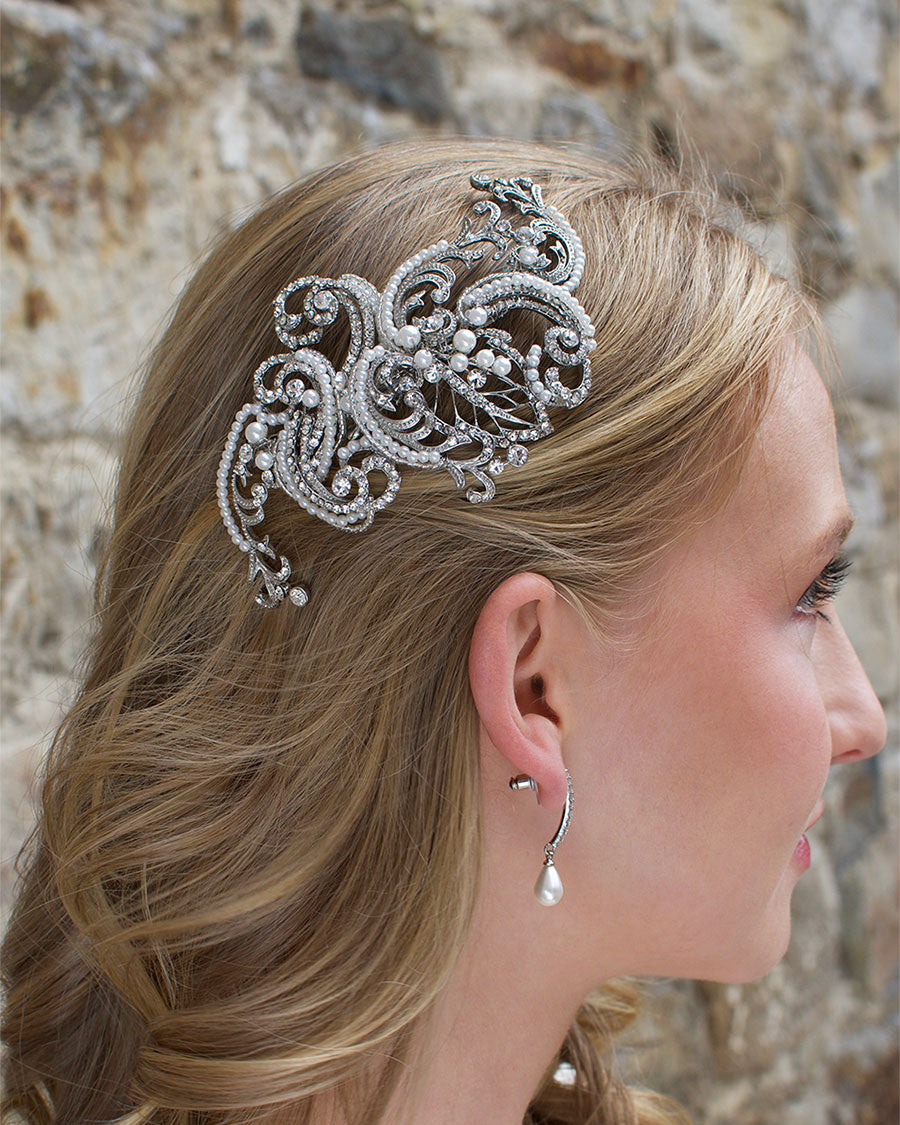 Jade silver bridal comb by Windsor Bridal Jewellery