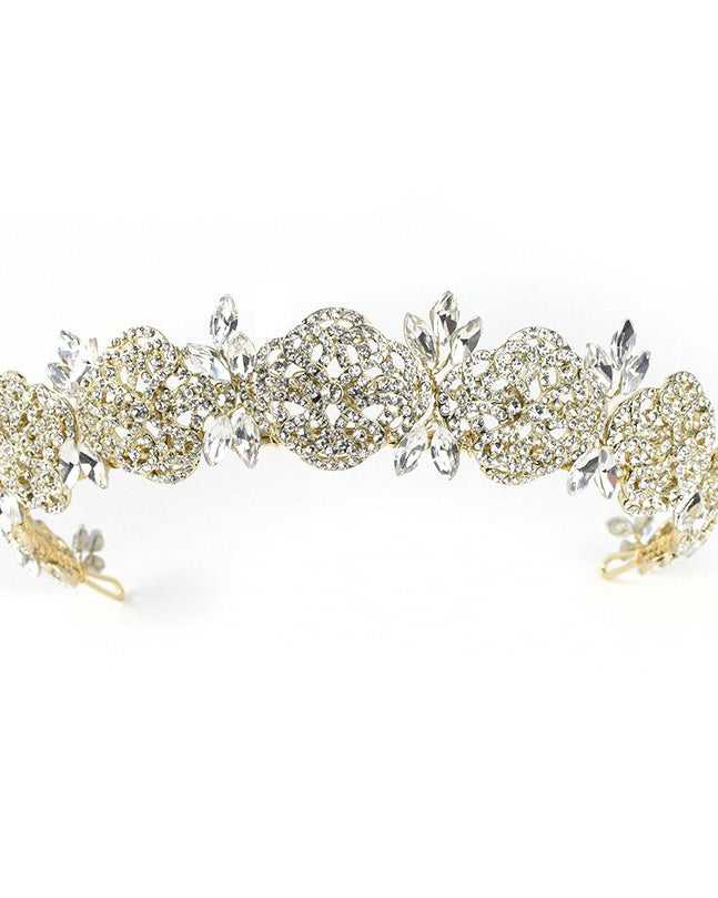 A Pale Gold crown against a bright white background. It has a full cover of tiny crystals