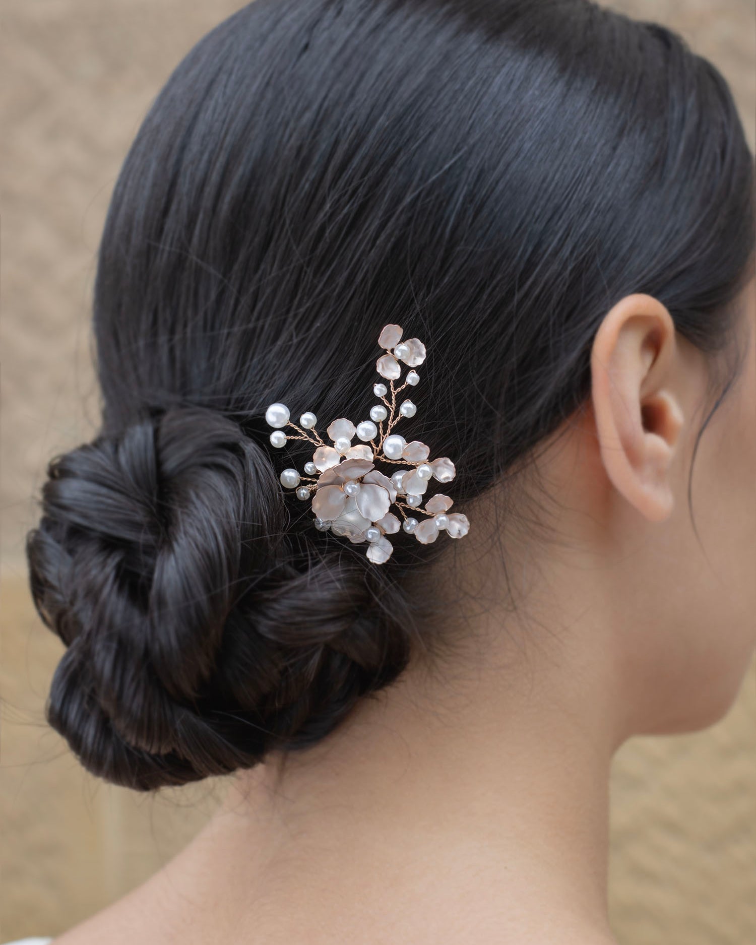 Iris Hair Pin in rose gold by Windsor Bridal Jewellery