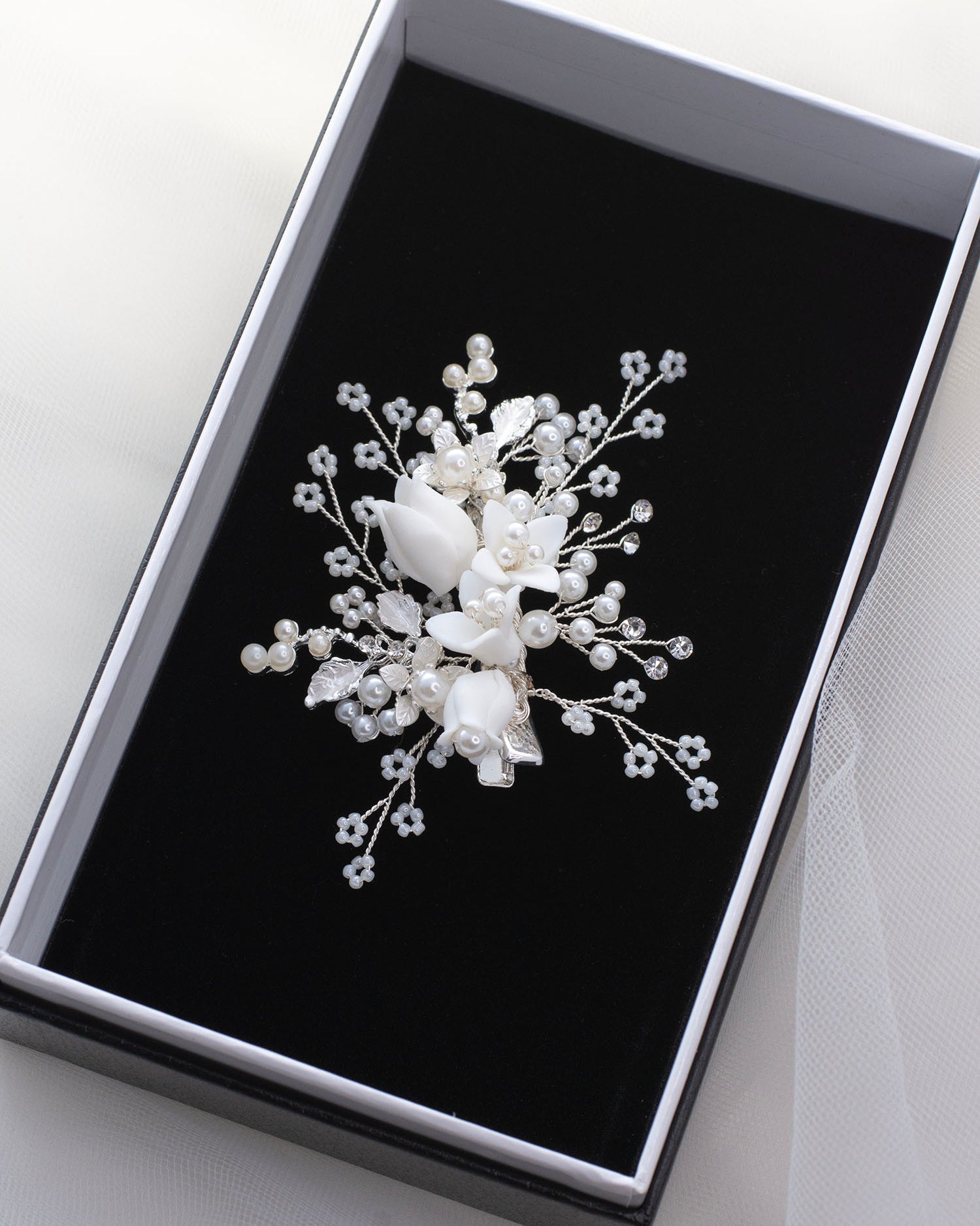 Kiara Silver bridal hair pin by Windsor Bridal Jewellery