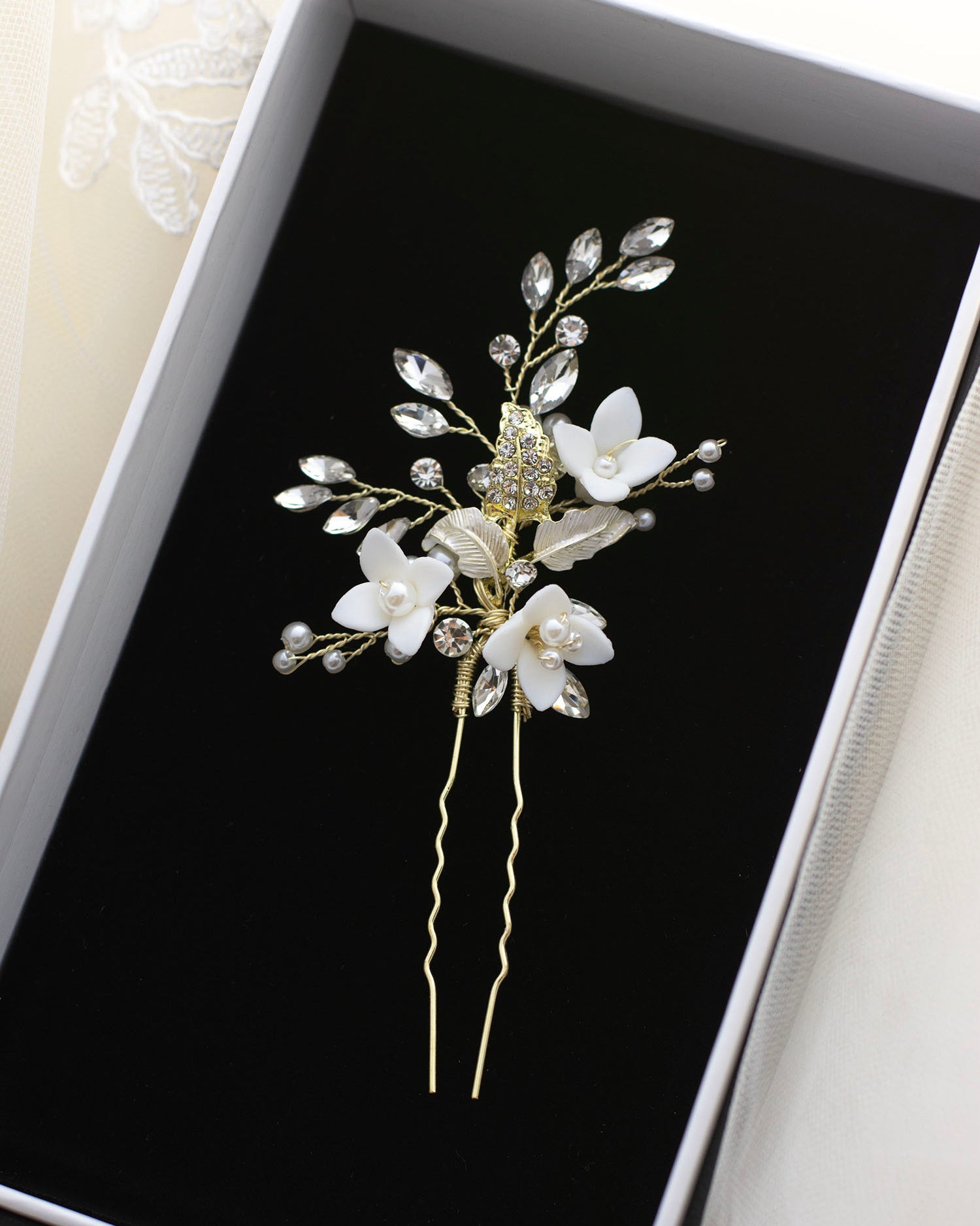 Lilith Gold bridal hair pin by Windsor Bridal Jewellery