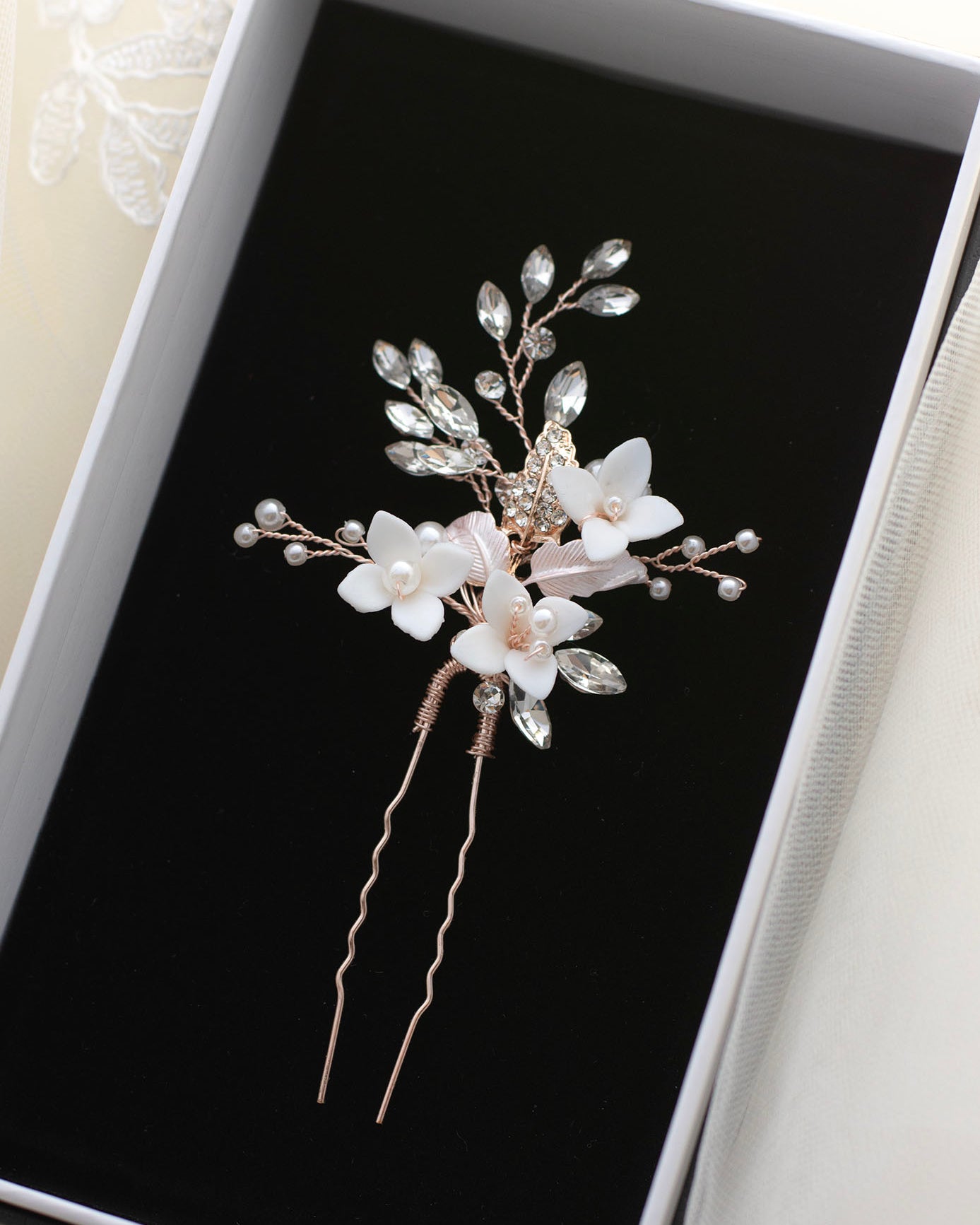 Lilith Rose Gold bridal hair pin by Windsor Bridal Jewellery