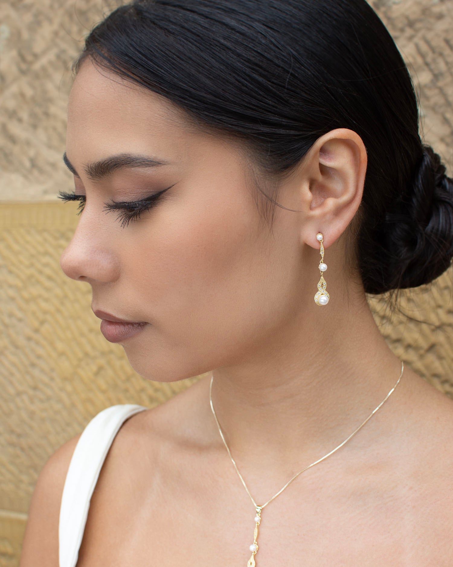 Lorelai Gold necklace and earring set — alternate view 2