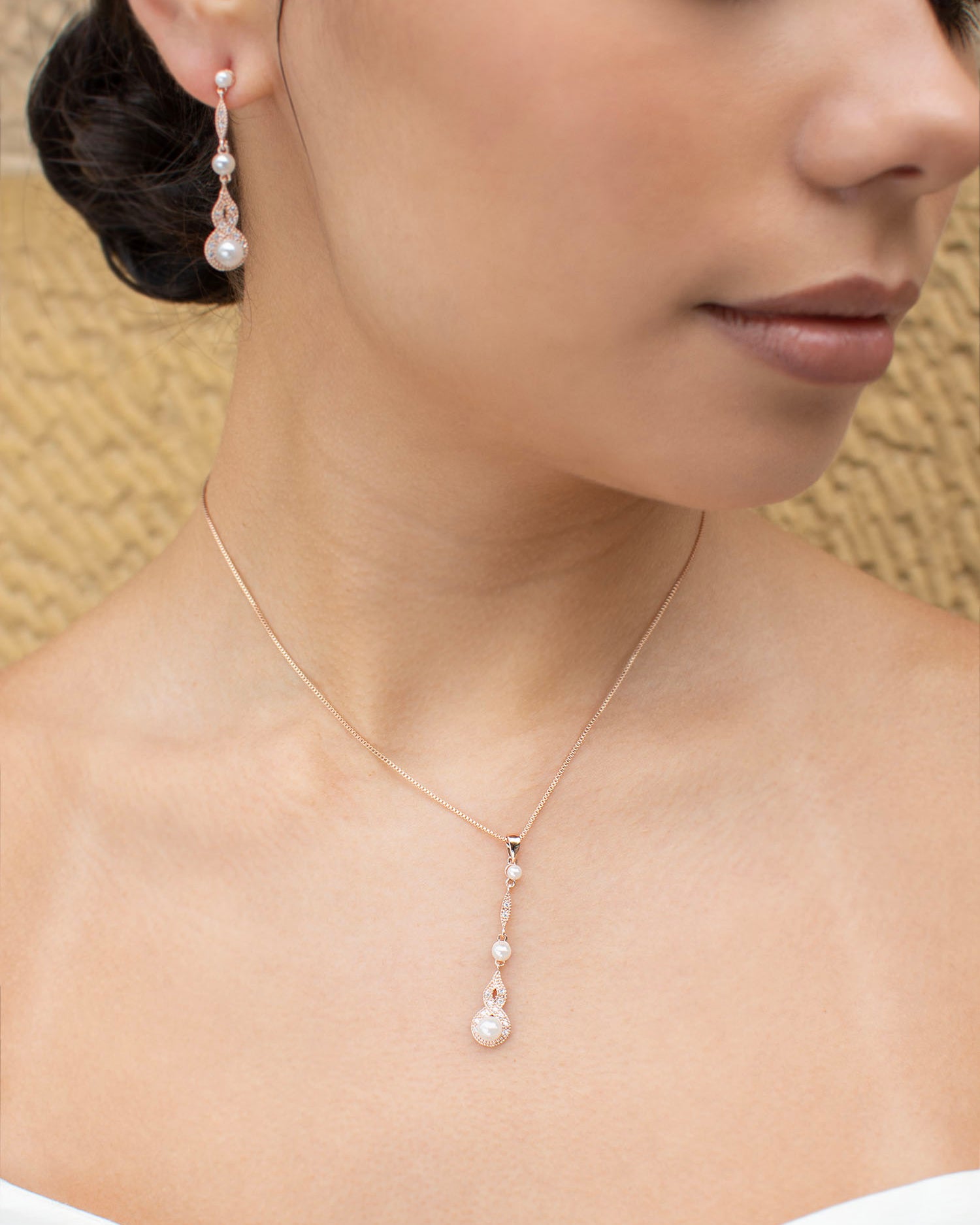 Lorelai Rose Gold necklace and earring set — alternate view 2