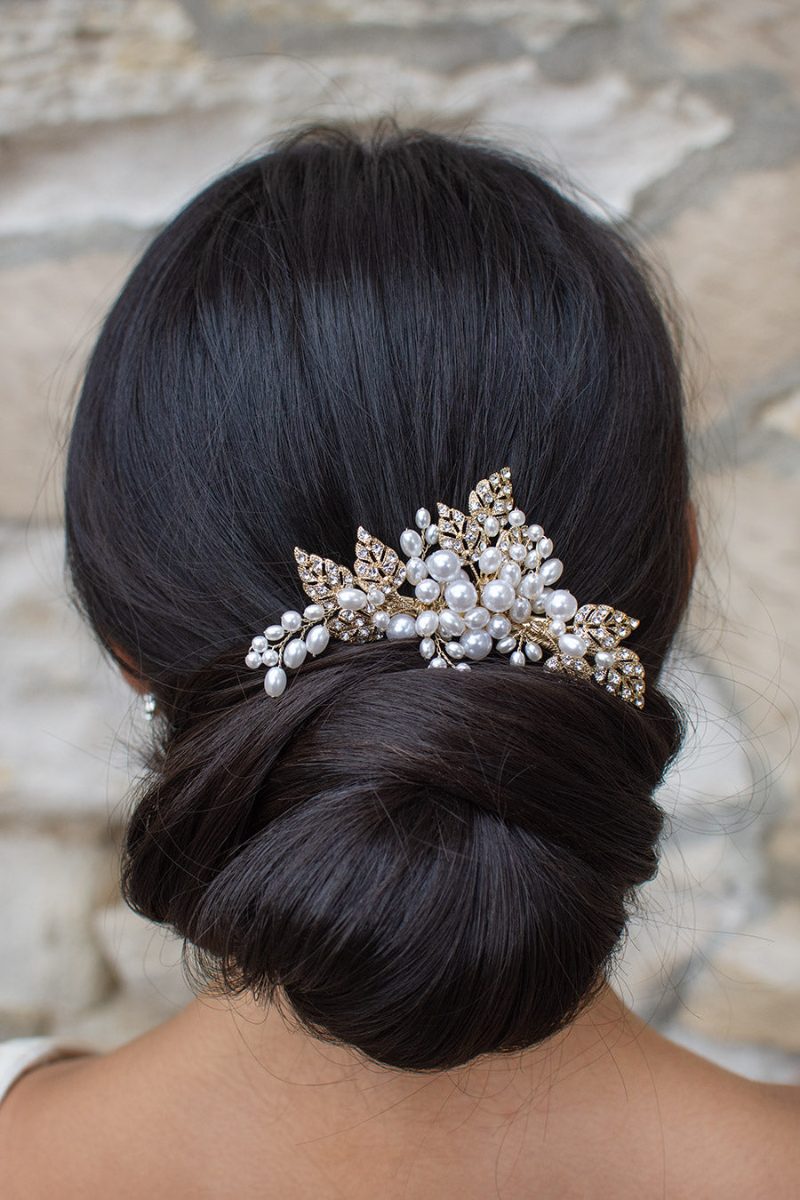 Karina Gold Bridal Hair Comb with Pearls and Crystals by Windsor Bridal Jewellery